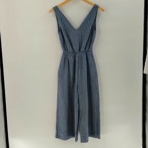 TEMT jumpsuit size 6 blue white striped elastic waist wide leg cropped no sleeve